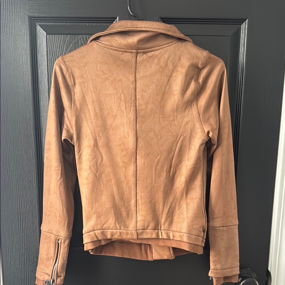 Dance & Marvel Tan Leather Jacket Asymmetrical Cropped - Picture 4 of 4